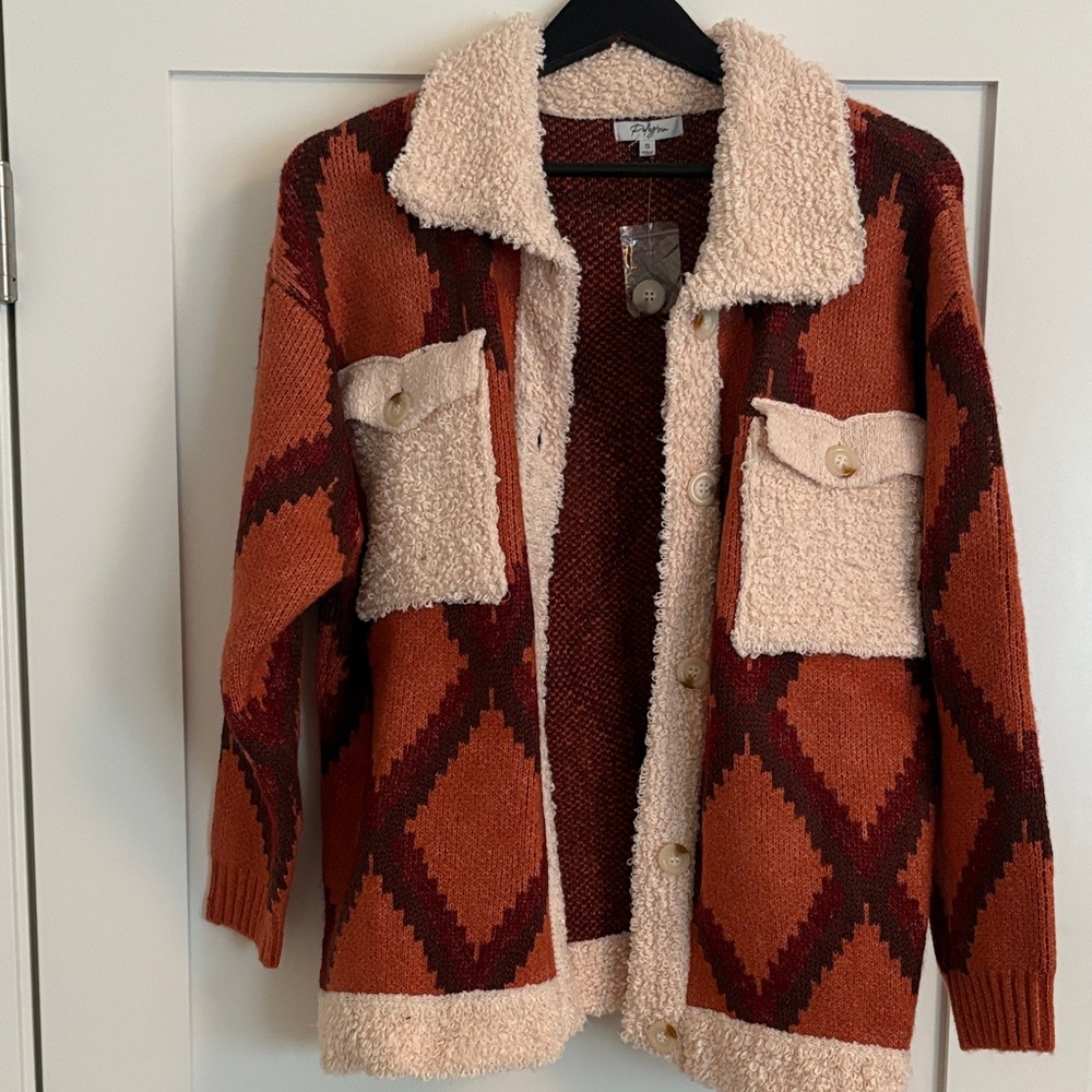 Polagram Rust and Cream Cardigan, bought at VICI and never worn
